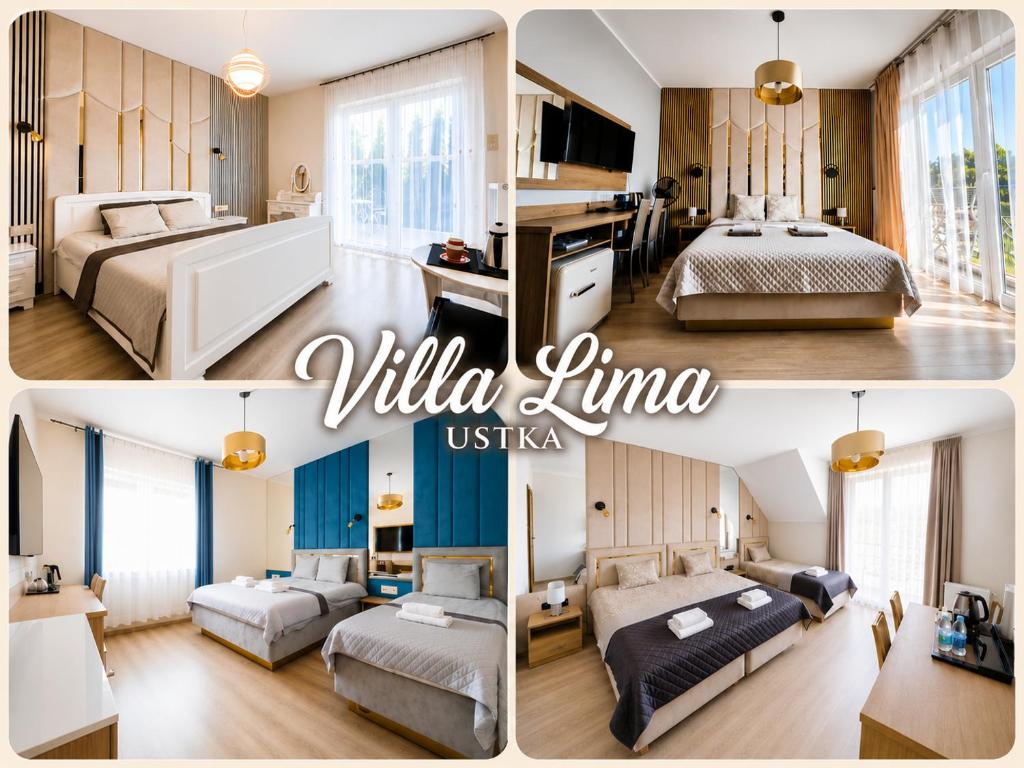 a collage of three pictures of a hotel room at Villa Lima in Ustka