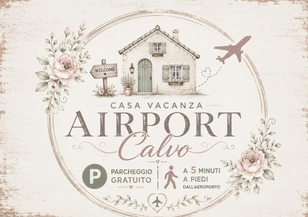 a label for an airport calico with a house at Casa vacanza AIRPORT CALVO in Ronchi dei Legionari