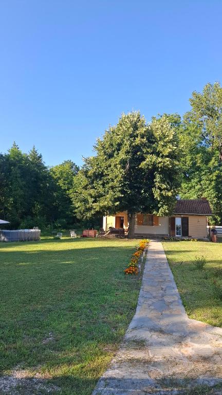 a garden with a walkway in front of a house at Vikendica Zajecar in Zvezdan