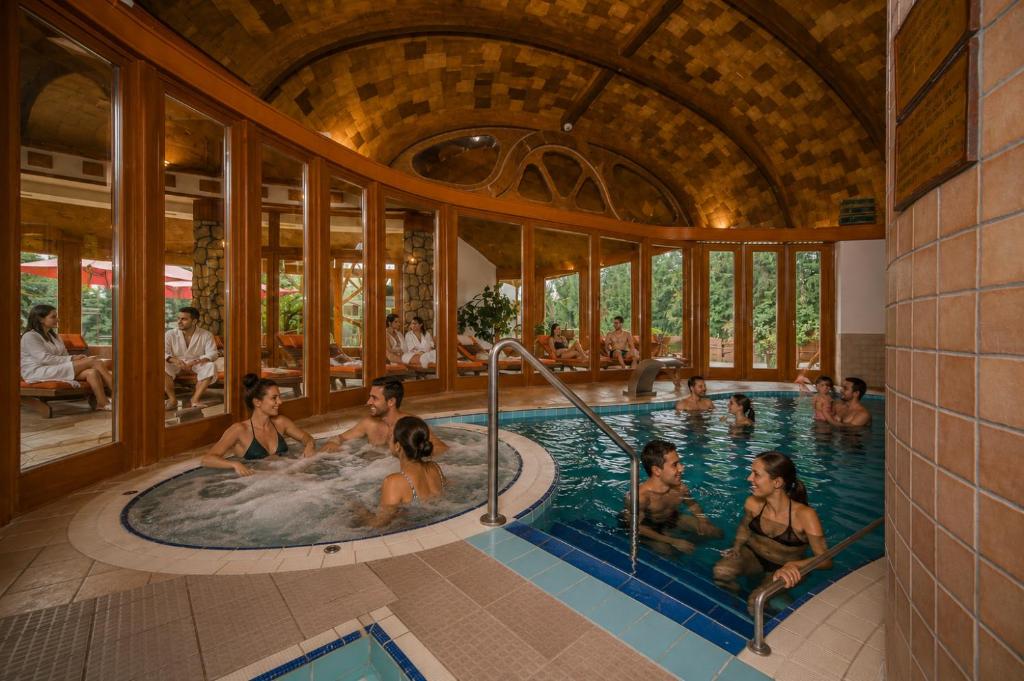 a group of people in a hot tub at a spa at Hotel Piroska in Bük