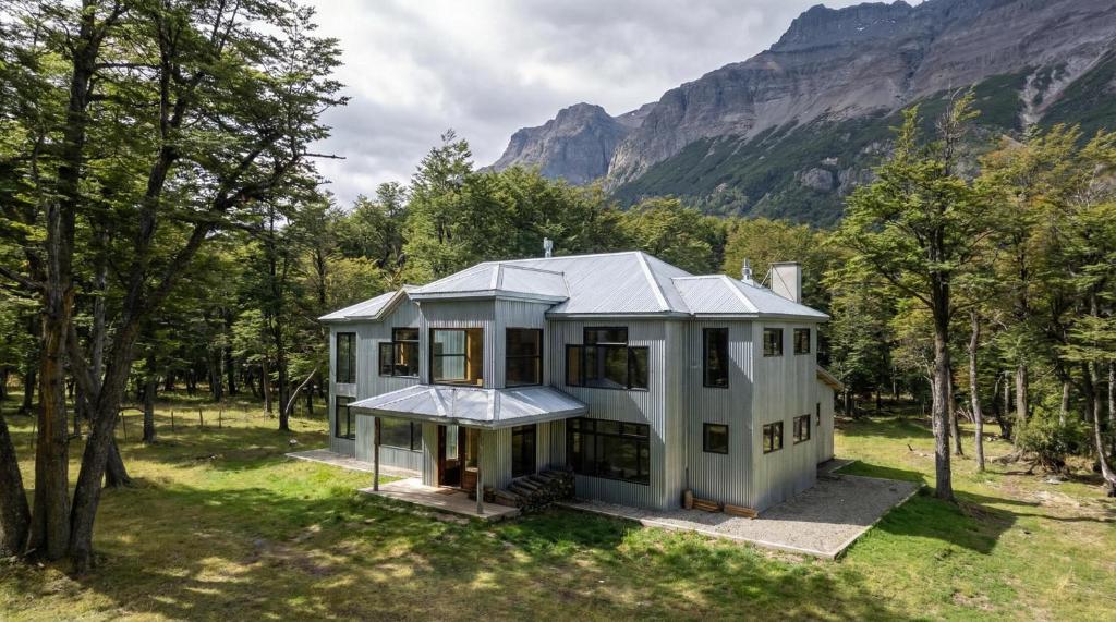 an aerial view of a house in the woods at Refugio de Glaciares in El Chalten