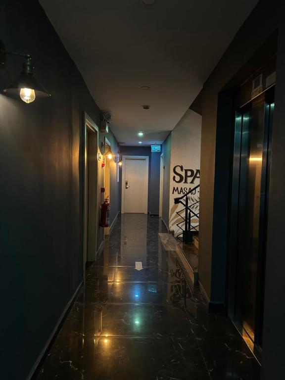 a dark hallway with a hallwayngth at Lidya Hotel in Fethiye
