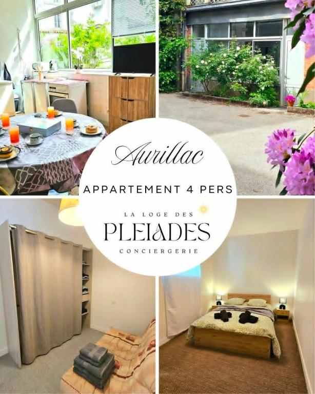a collage of pictures of a kitchen and a bedroom at Appartement centre ville- cour- pkg proximité in Aurillac