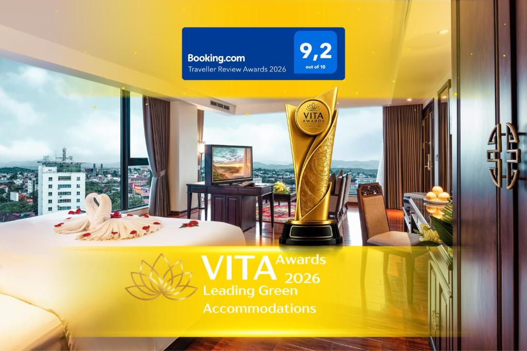 a room with a trophy in a hotel room at Thanh Lich Royal Boutique in Hue