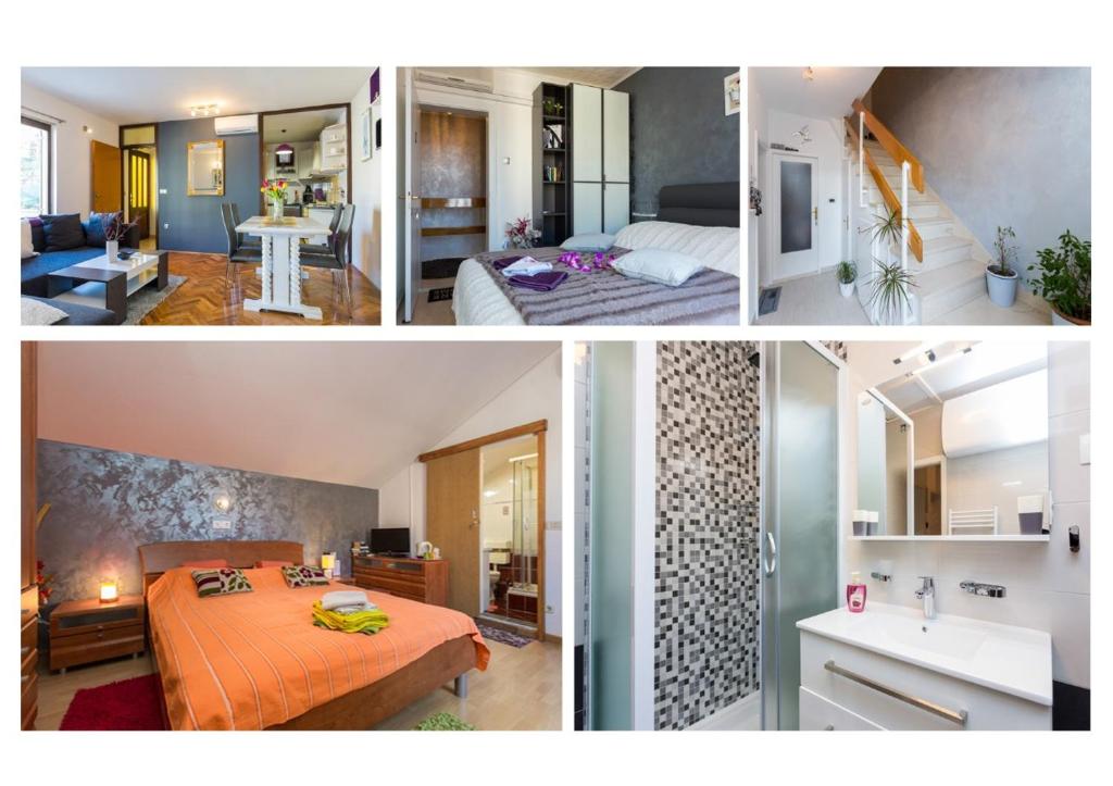 a collage of photos of a bedroom and a living room at Guesthouse Ivona in Dubrovnik