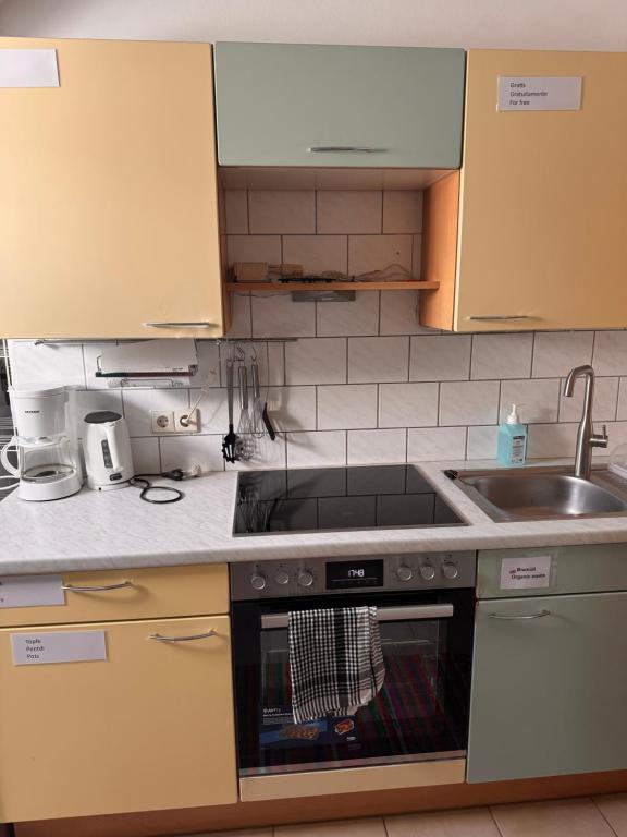 a kitchen with a sink and a stove top oven at ApartmentRegina, renoviert! in Knittelfeld