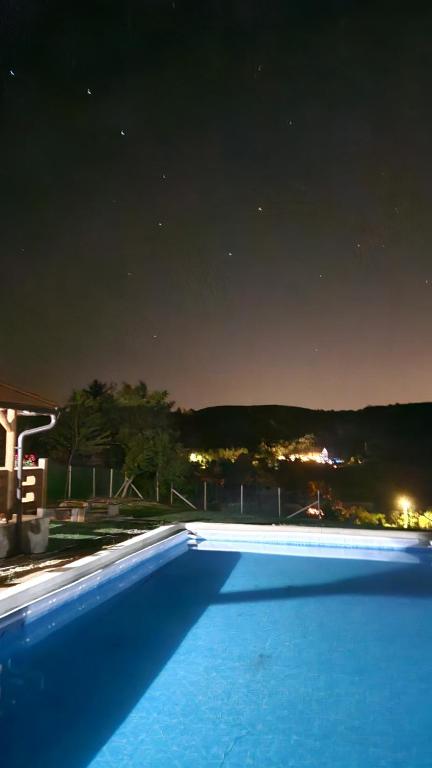 a blue swimming pool at night with the stars at Brvnara Beni in Vrdnik