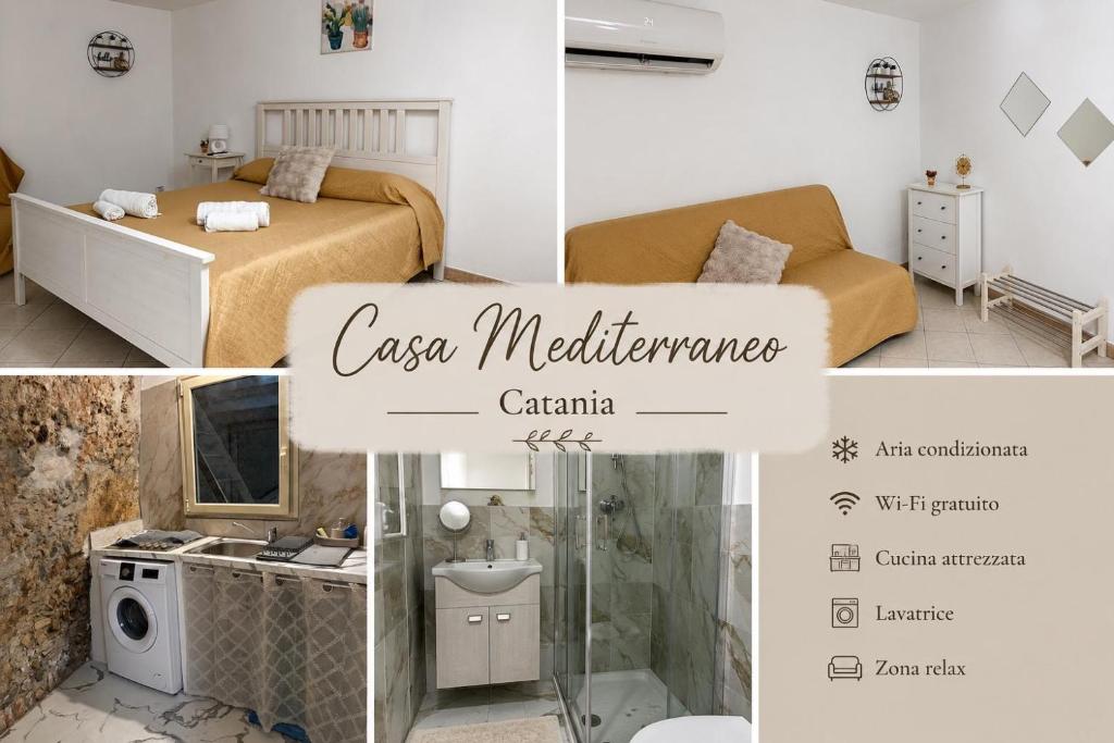 a collage of photos of a bedroom and a bathroom at Casa Mediterraneo in Catania