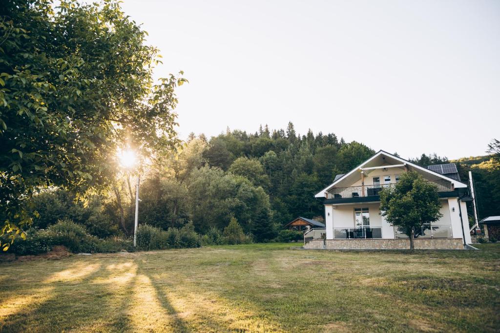 a house in the middle of a grass field at Апартаменти Helleborus in Staryy Mizunʼ
