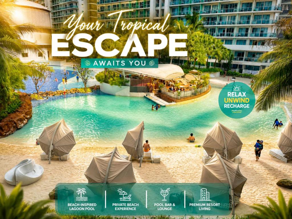 a magazine advertisement for a resort with a swimming pool at SM Bicutan Staycation by Urban Suite in Manila