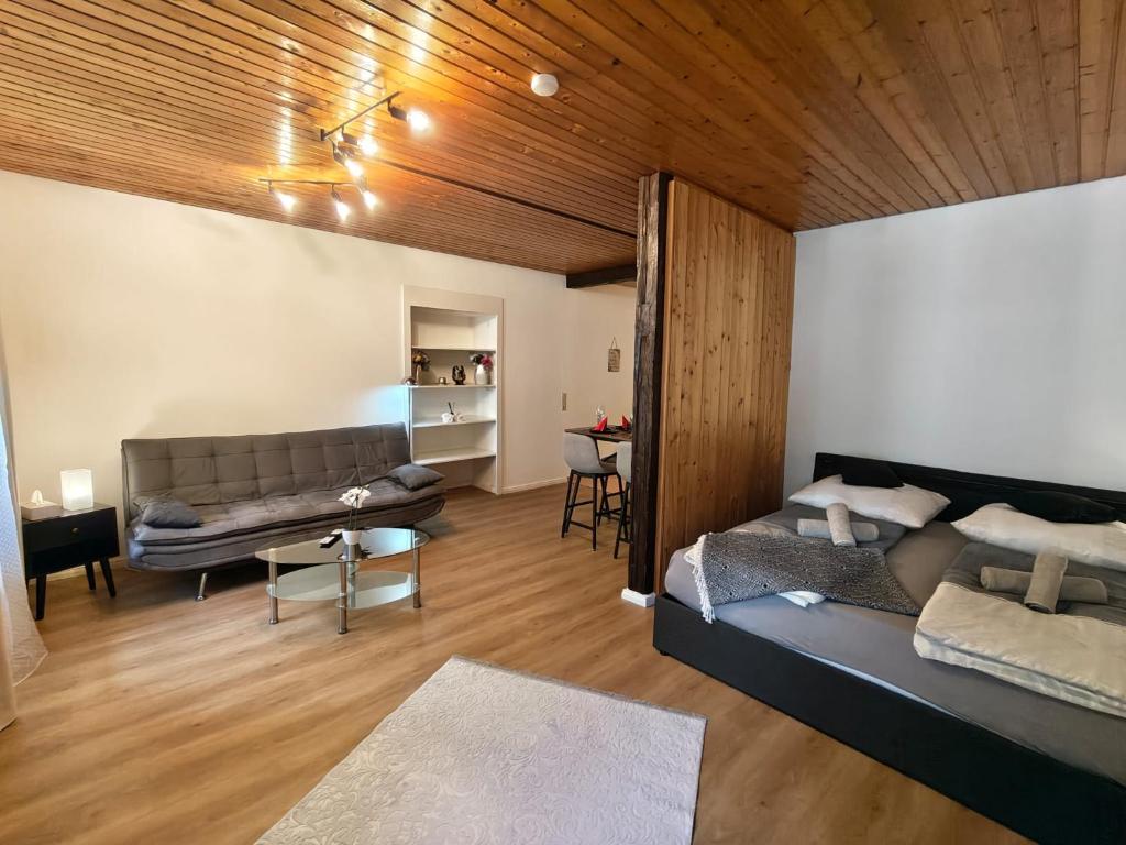 a bedroom with a bed and a couch in a room at DIVA Studio in St. Blasien