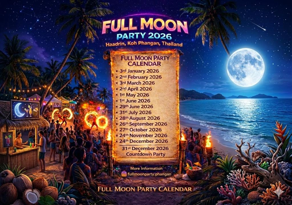 aestival poster for a full moon party at Haadrin Fellini Home in Haad Rin