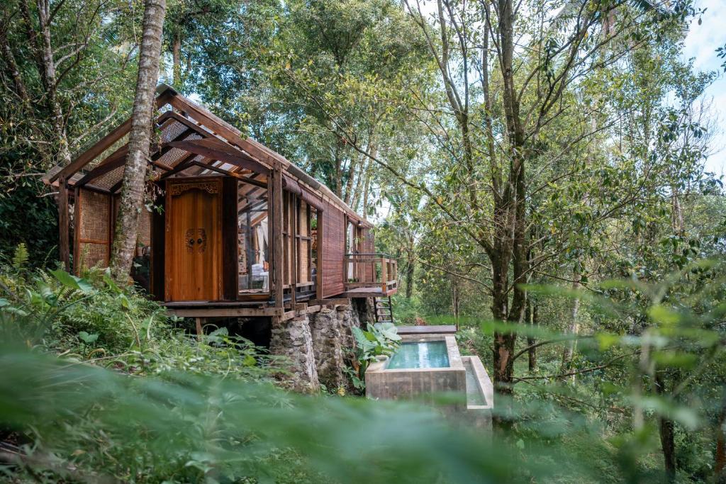 a tree house in the middle of a forest at Oak House Sidemen in Sidemen