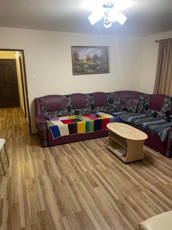 a living room with a couch and a table at Apartament Crângului Dej in Dej