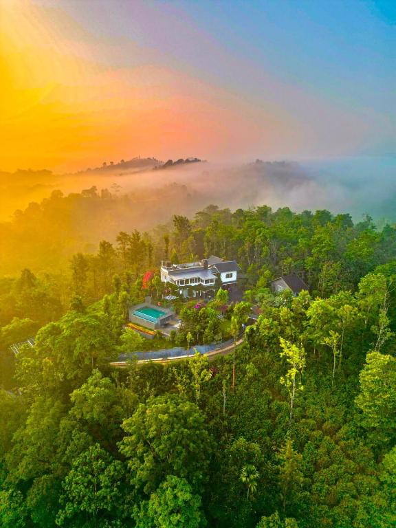 an aerial view of a house in the middle of a forest at Villa Tesori Homestay Wayanad in Meppādi