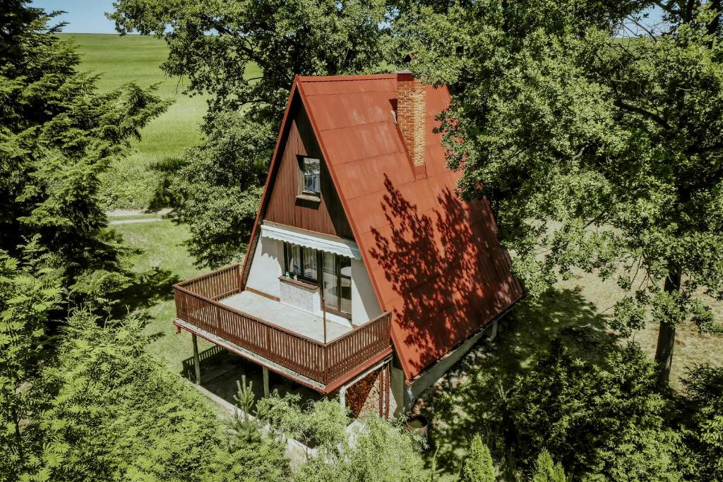 an overhead view of a house in the trees at Chatka Jitka kytka in Jedovnice
