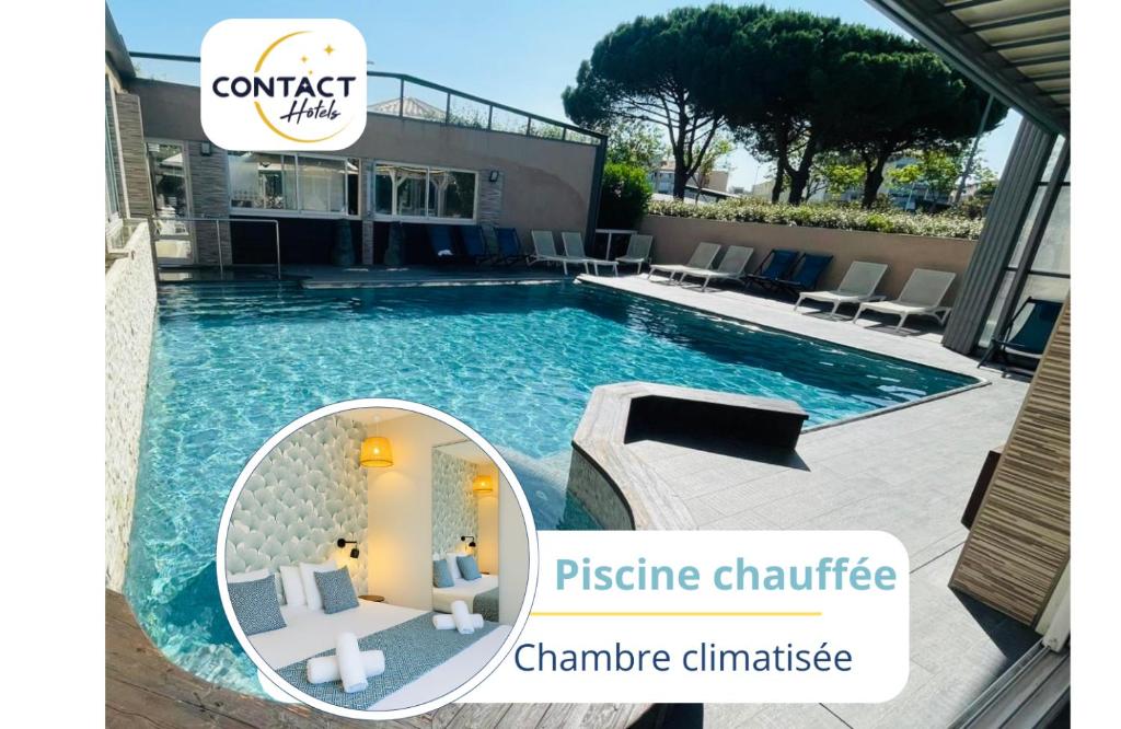 a picture of a swimming pool with a picture of a house at Hotel & Spa Gil de France Cap d'Agde in Cap d'Agde