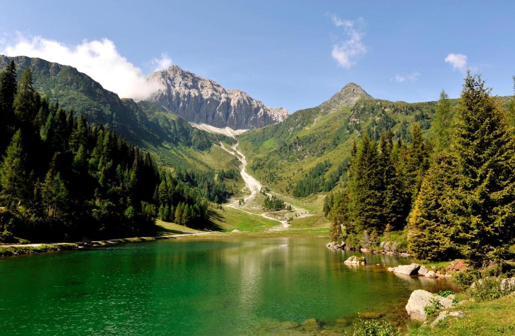 a river in the mountains with green water at B&B Monte in Kartitsch