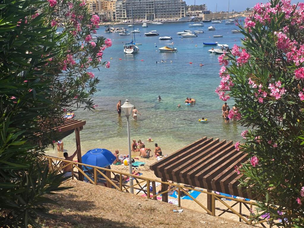 a group of people in the water at a beach at Тhree bedroom house "TEA" -with garage close to the sea -SLIEMA in Sliema