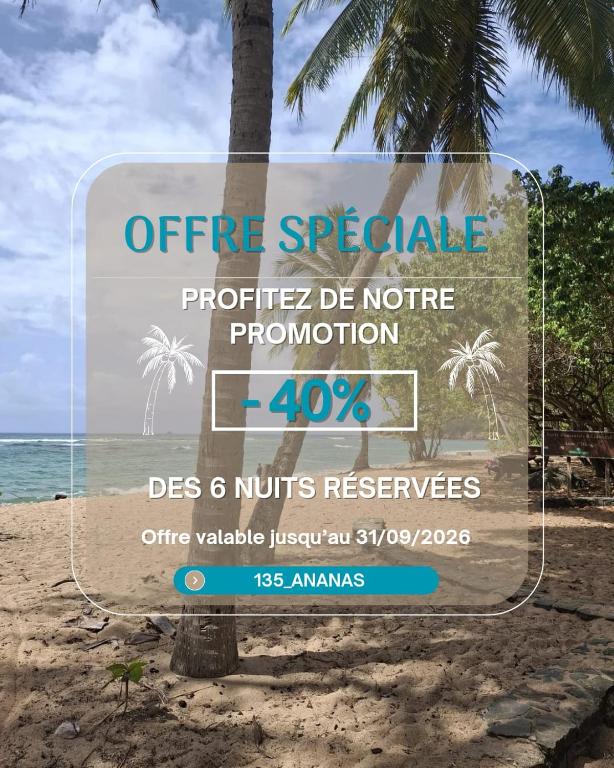 a sign on a beach with the ocean in the background at 135_ananas_bdg in La Trinité