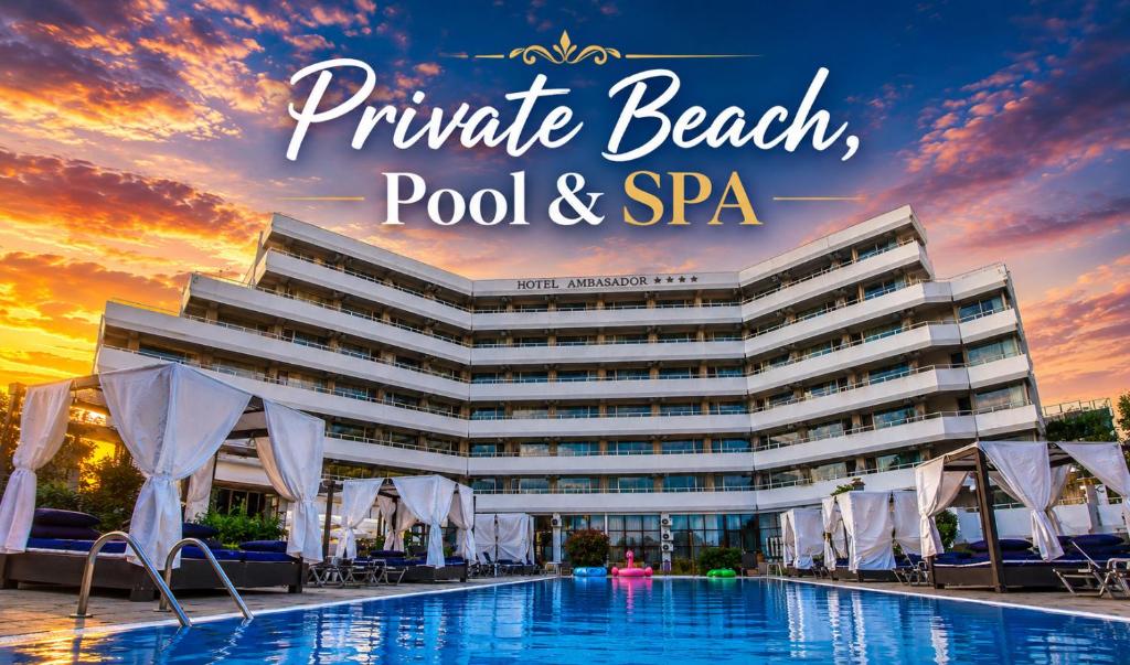 a rendering of a hotel with a pool and a sunset at Hotel Ambasador Mamaia in Mamaia