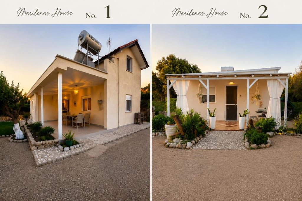 two pictures of a house with a driveway at Marilena's Houses in Kallithea Rhodes