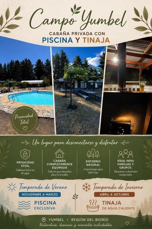 a collage of photos of a pool and a sign at Campo Yumbel in Yumbel