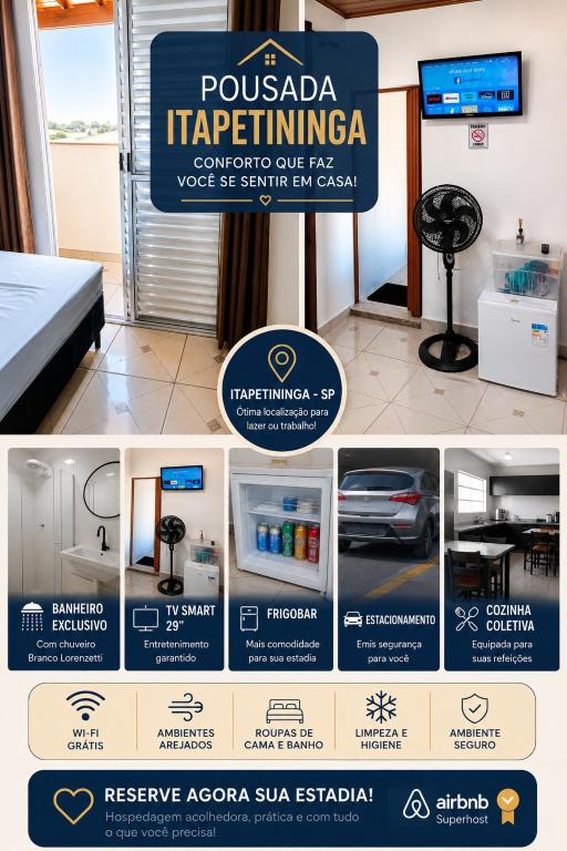 a collage of photos of a sign for a pucadia tapering company at Apartamento nº 5 - Pousada Itapetininga in Itapetininga