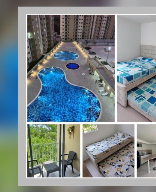a collage of pictures of a hotel room with a pool at Aparta Hotel Casacrislaye Santa marta in Santa Marta