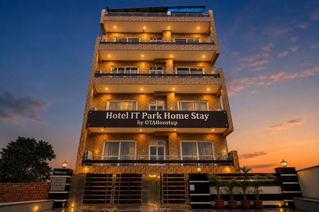 a building with a sign that reads hotel it park home stay at Hotel IT Park Home Stay Near DLF City Centre Mall in Manī Mājra