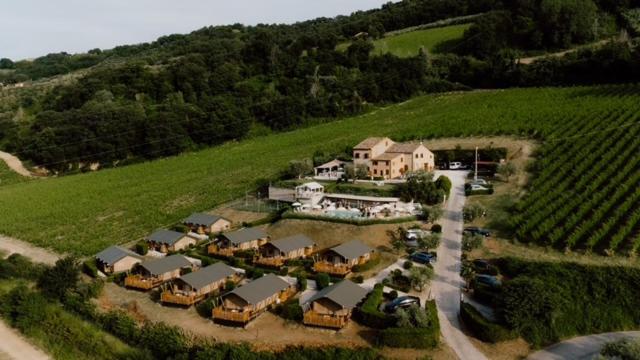 an aerial view of a large house in a vineyard at VillaLaDiva Boutique Glamping in Massignano