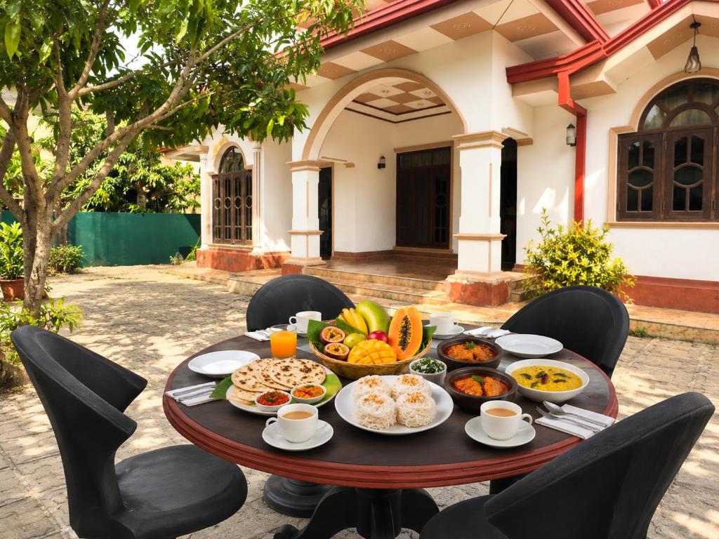 a table with food on it in a yard at DIMORA Bologngna in Chilaw