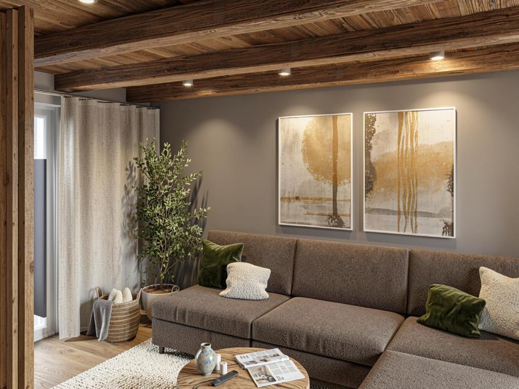 a living room with a couch and a table at Heidehaus in Lilienthal
