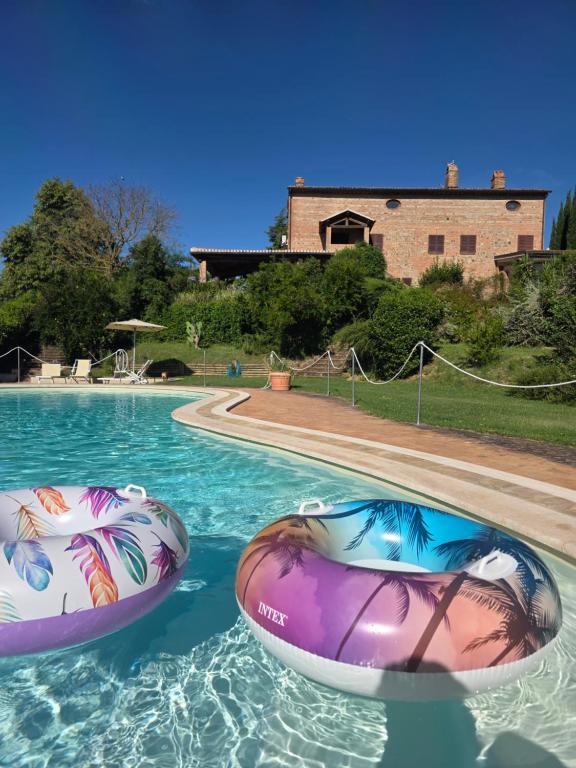 two inflatable tubes in the water in a swimming pool at Città della Pieve Retreat in Città della Pieve