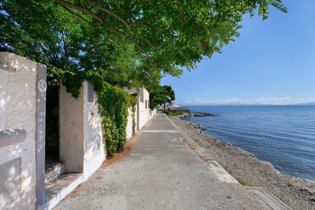 a sidewalk next to a body of water at Villa Ondina 1 Carloforte in Carloforte