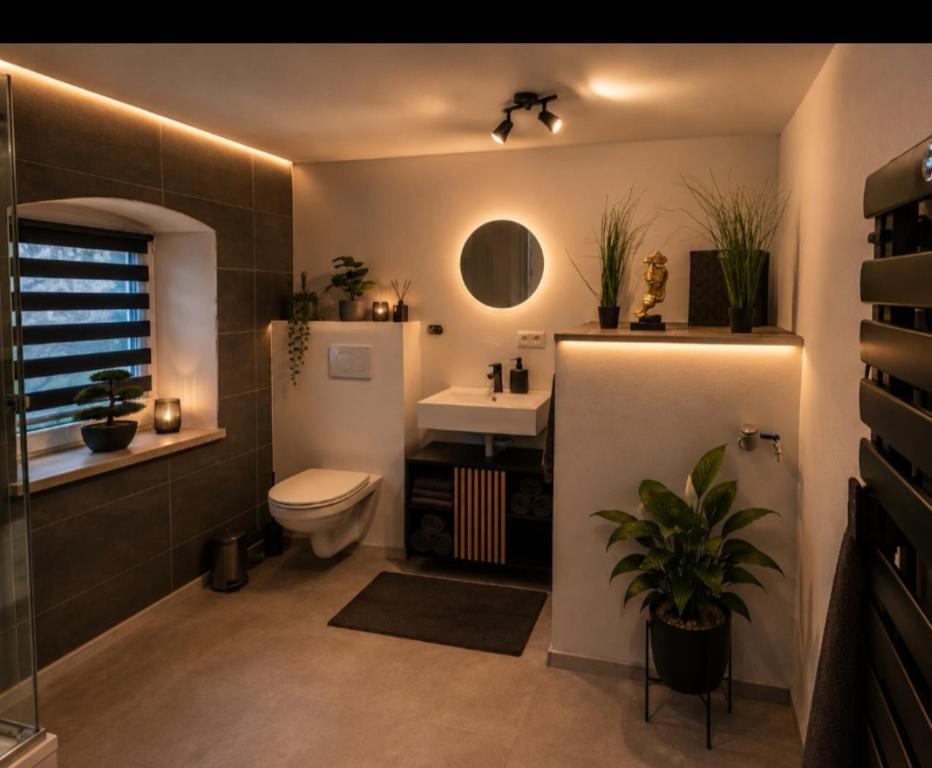 a bathroom with a toilet and a sink at Ferienwohung M&A in Kulz
