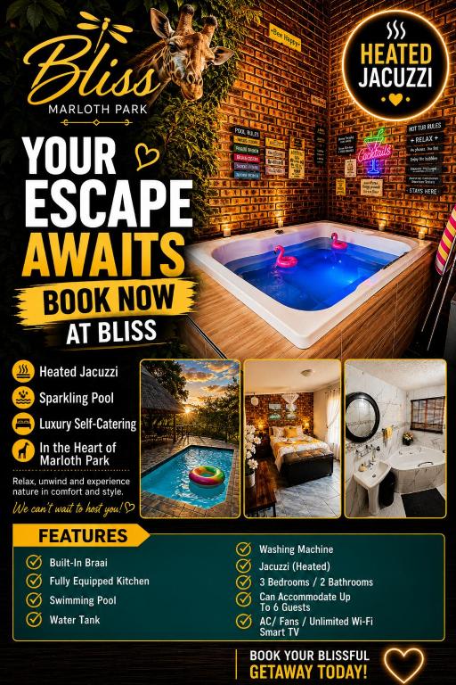 a flyer for a magazine with a swimming pool at Bliss in Marloth Park