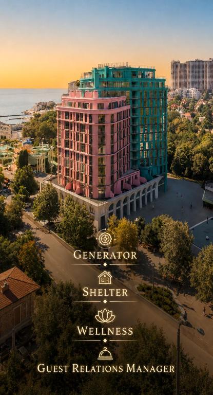 a poster for a hotel with a view of a city at Spatium Medical & Wellness Hotel in Odesa