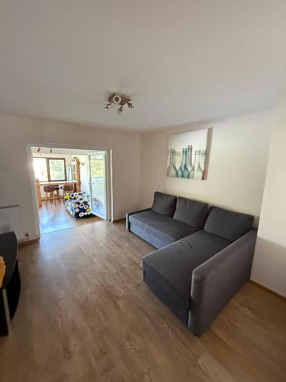 a living room with a couch and a table at Rose Cozy in Snagov