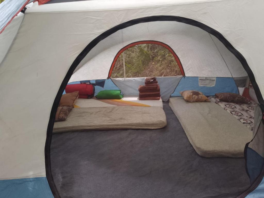 a tent with two beds in it with a window at Pine Ridge 4-Person Tent in Pleasing Prospect