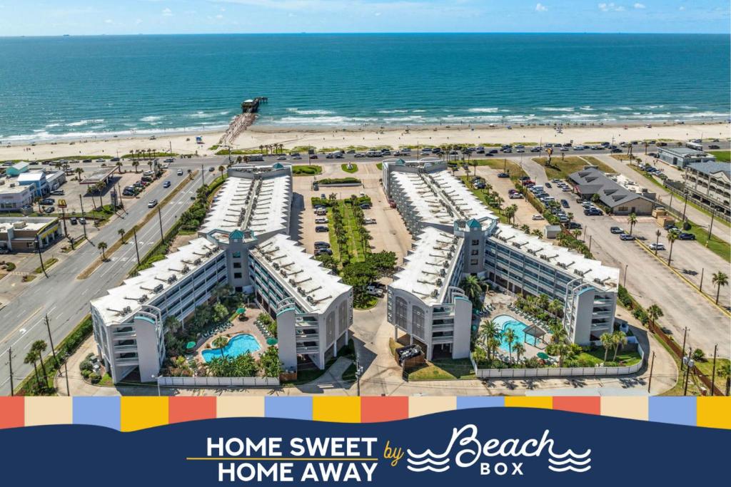 an image of a beach resort with the words home sweet home away at Casa Del Mar Unit 277 in Galveston