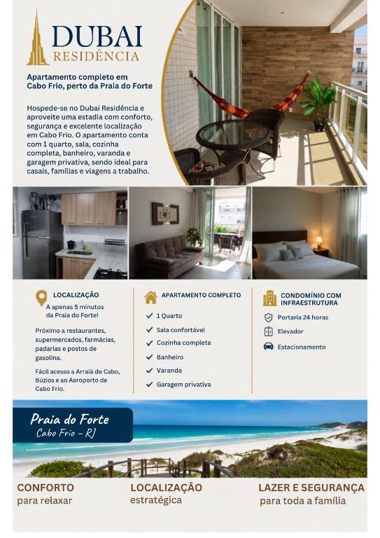 a page of a flyer for a condominium at Dubai residência in Cabo Frio