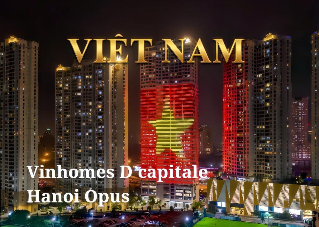 a sign that reads vietnamese depulse in a city at night at Vinhomes D'capitale Hanoi Opus in Hanoi