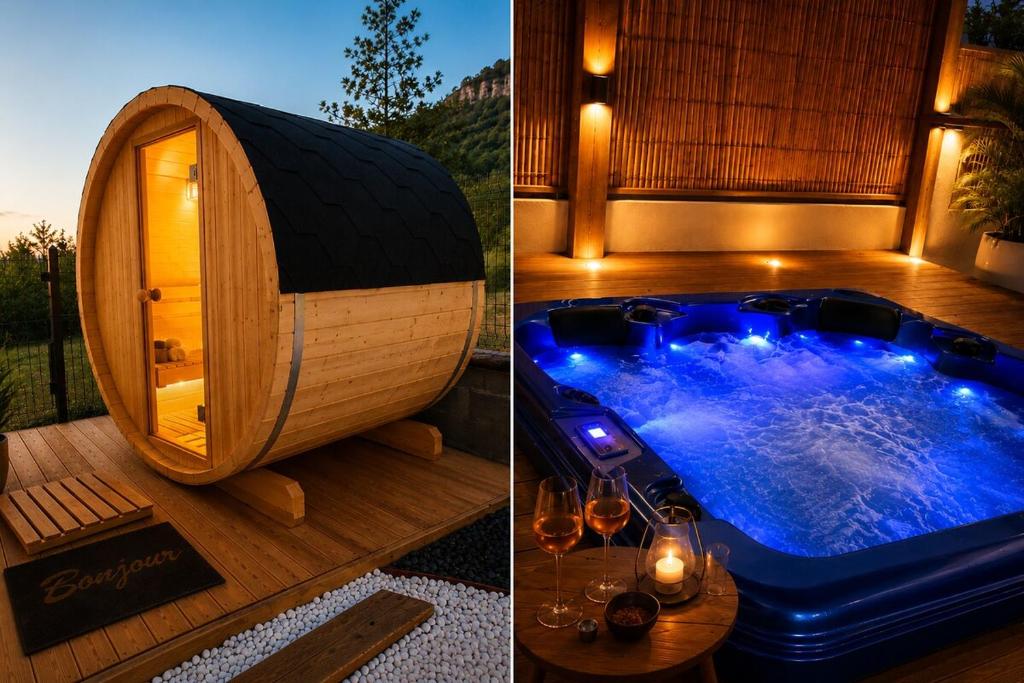 a soak in a hot tub in a gazebo at L'Eden du Piton des Roches in La Plaine des Palmistes