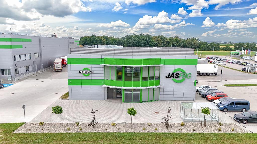 an aerial view of a usps building with a parking lot at Rest&Drive in Warszowice