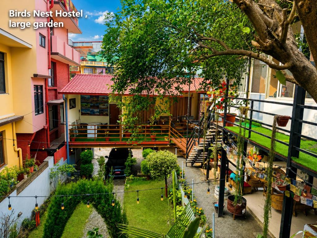 an aerial view of a house with a garden at Birds Nest Hostel in Kathmandu