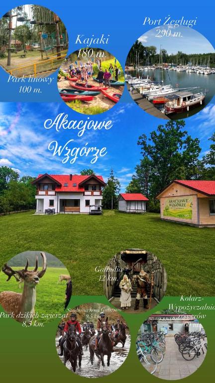 a collage of different pictures of a town at Akacjowe Wzgórze in Ruciane-Nida