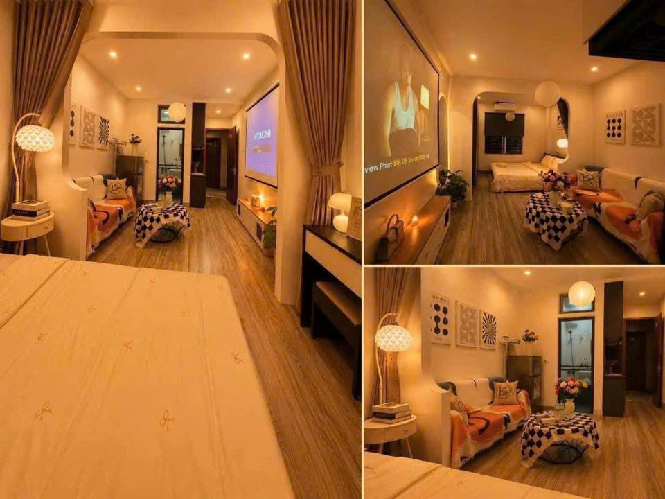two pictures of a living room and a bedroom at My House in Hanoi