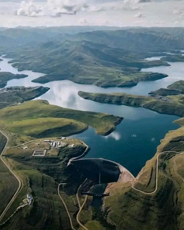 an aerial view of a large body of water at Dam View Guest house in Bokong
