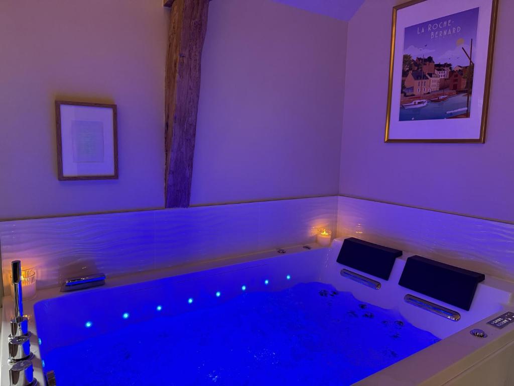 a large tub with two computers in it in a room at Bulles et cocon in La Roche-Bernard